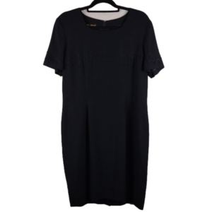 Donna Ricco New York Black Floral Embroidered Boat Neck Short Sleeve Shift Dress